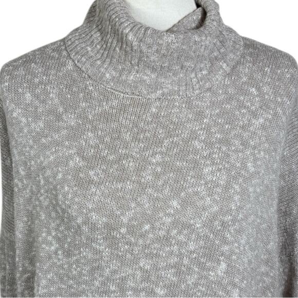 Aerie Oatmeal Knit Split Back Turtleneck Cotton Blend Sweater Size L - Picture 6 of 10